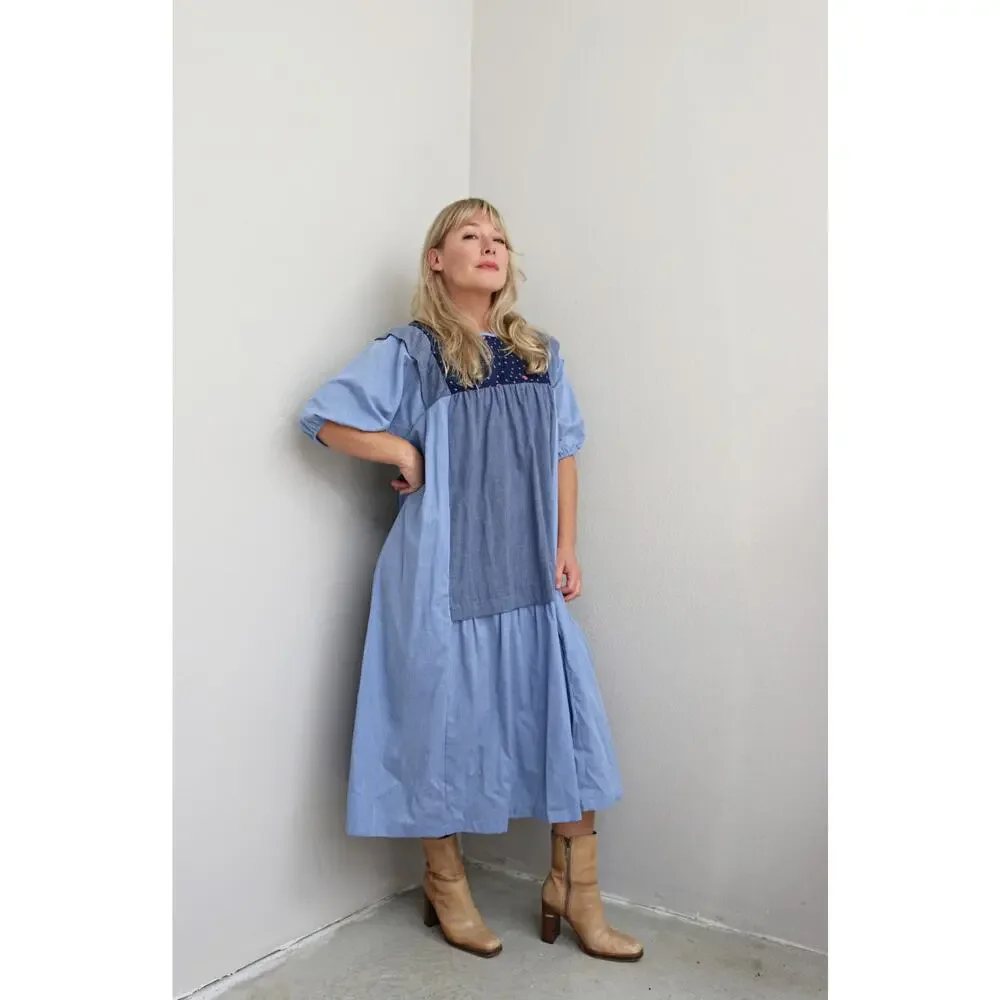 1970's Vintage Chambray Prairie Tent Dress ~Women's Ones Size Fits Most XS SM MD - Picture 2 of 10